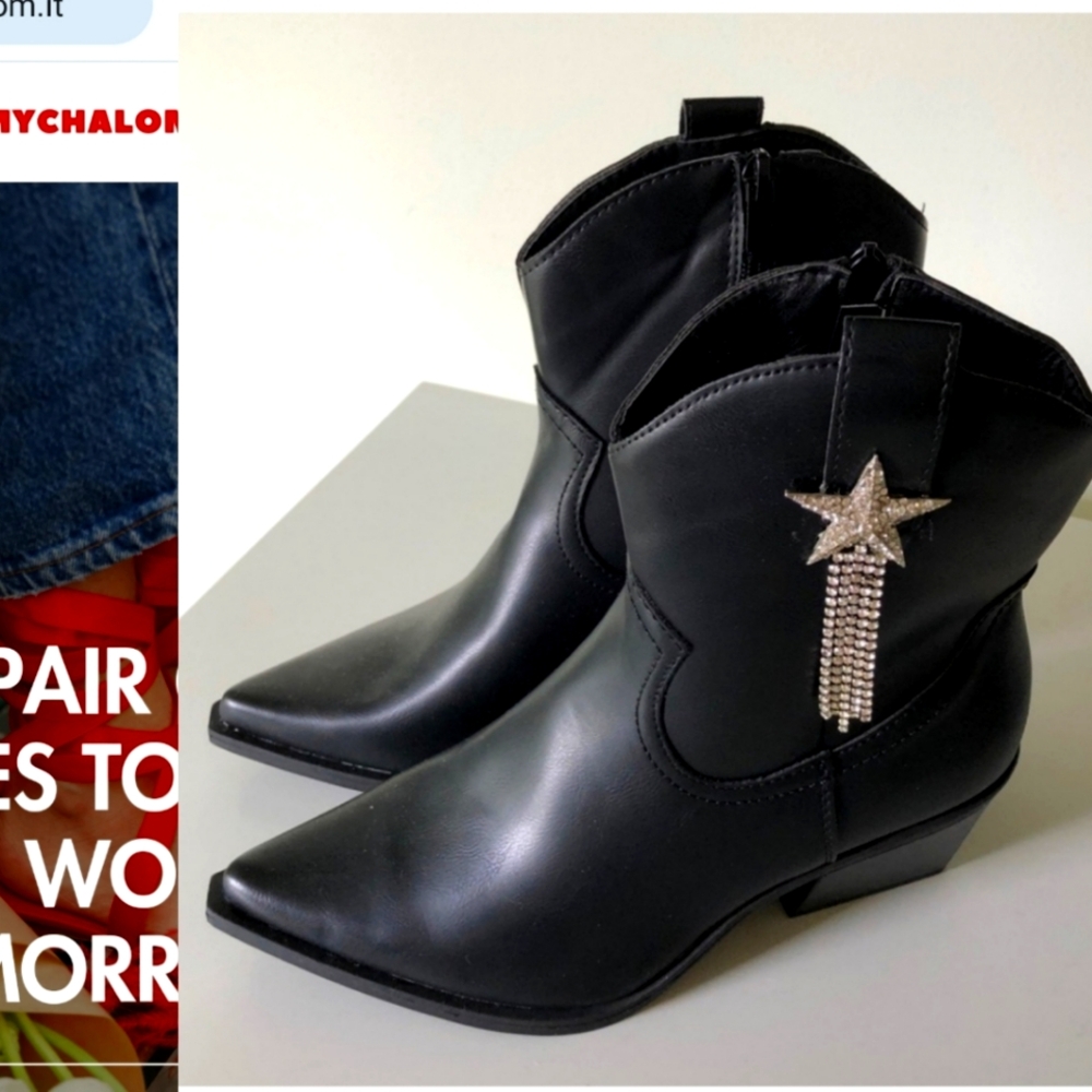 Mychalom ITALY Carter cropped cowboy boots w rhinestone star 8.5it 39